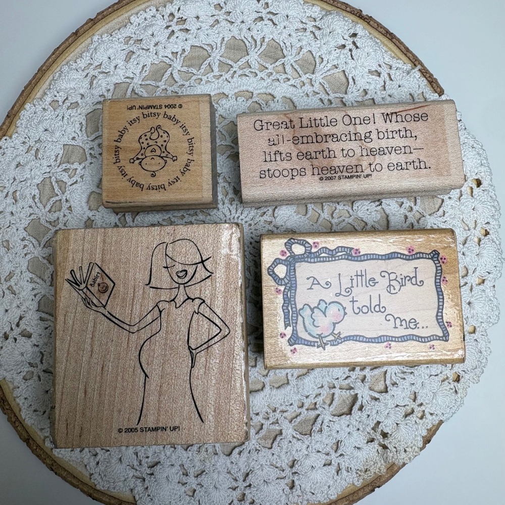 Vintage Stampin Up Penny Black Wood Mounted Rubber Stamps Baby Shower Pregnancy